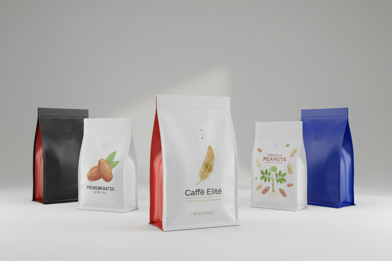 Premium packaging homepage hero with custom printed bags